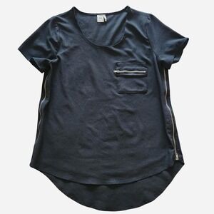 Paper Crane short sleeve blouse black with silver zippers punk grunge goth M